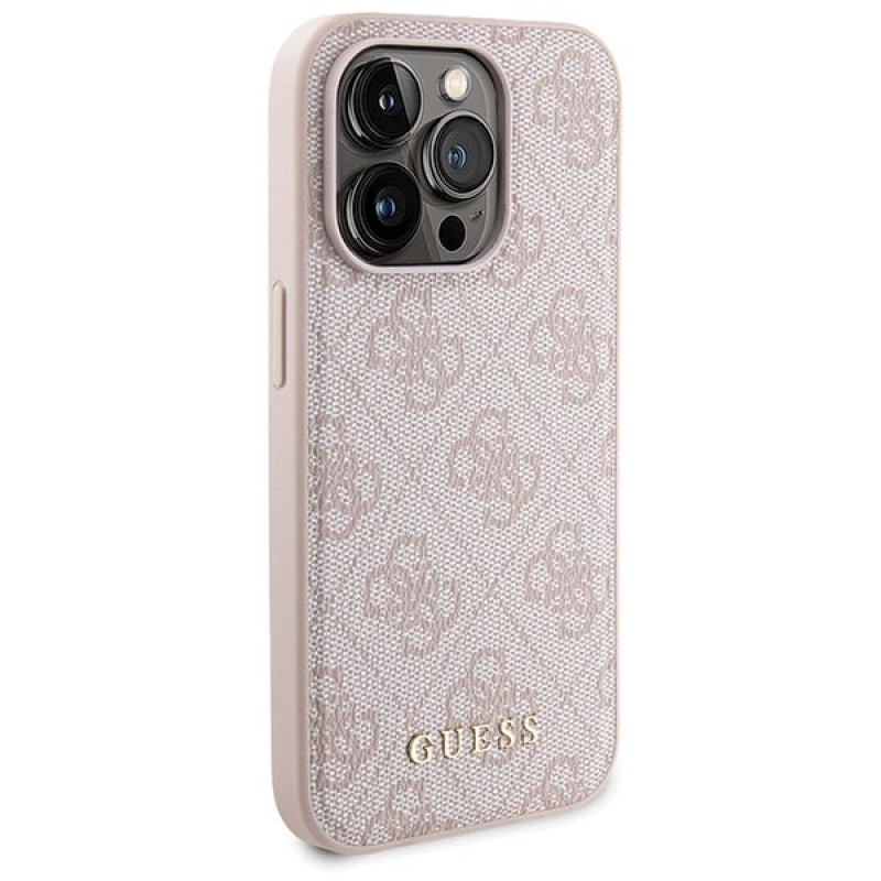 Guess GUBPM5P15X4GEMGP Apple iPhone 15 Pro Max twarde etui + powerbank 5000 mAh MagSafe zestaw, 4G Metal Logo, różowy