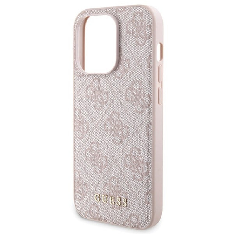 Guess GUBPM5P15X4GEMGP Apple iPhone 15 Pro Max twarde etui + powerbank 5000 mAh MagSafe zestaw, 4G Metal Logo, różowy