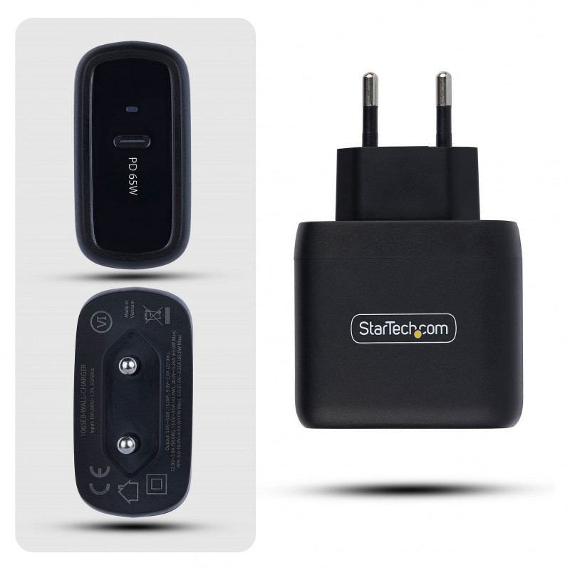 StarTech.com 1065EB-WALL-CHARGER 65 W USB-C GaN ładowarka do laptopa, czarna