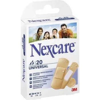 Plastry opatrunkowe 3M Nexcare Universal, 20 sztuk w różnych rozmiarach, w kolorze skóry, oddychające i wodoodporne, bez lateksu (N0320AS)