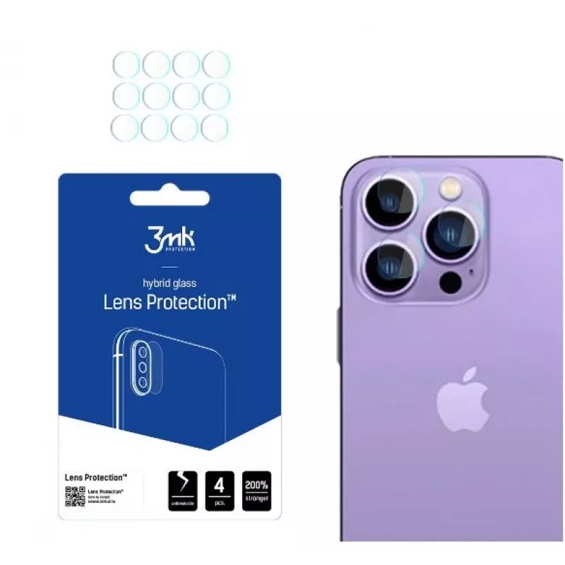 3MK Apple iPhone 14 Pro/14 Pro Max Lens Protection - Tempered Glass & Aluminum Alloy, 9H Hardness, Black