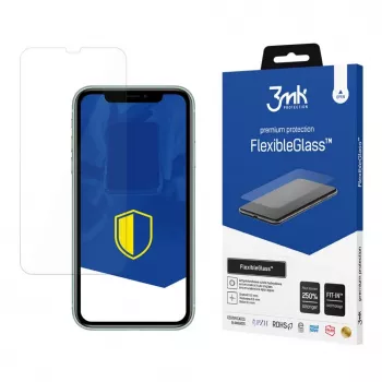3MK Flexible Glass Screen Protector do Apple iPhone 11 - Szkło hybrydowe, twardość 7H, 0,3 mm, powłoka oleofobowa i antybakteryjna, instalacja bez pęcherzyków