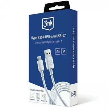 3MK Hyper Cable USB-A do USB-C 5A 60W 1,2m Biały