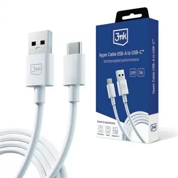 3MK Hyper Cable USB-A do USB-C 5A 60W 1,2m Biały