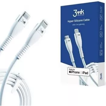 3MK Hyper Silicone Cable USB-C to Lightning 20W 3A White 1m