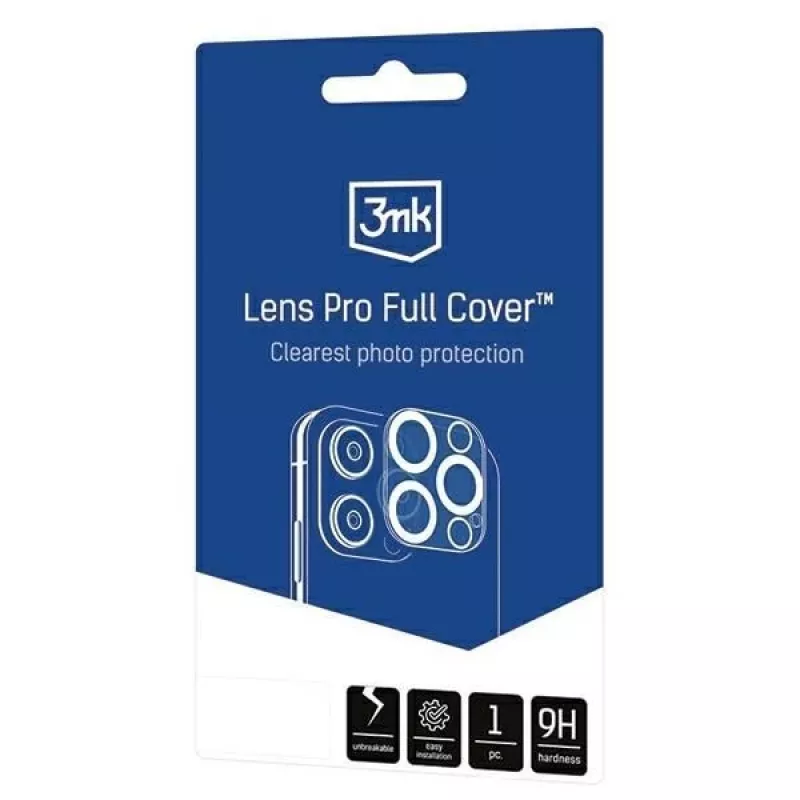 3MK Lens Pro Full Cover Szkło hartowane do ochrony obiektywu aparatu dla iPhone 14 Pro / 14 Pro Max z aluminiową ramką i ramką montażową (1 szt., czarny)