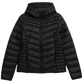 4F Damski puchowa kurtka F095 Głęboka czerń SS23