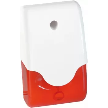 ABUS Security-Center SG1681 Miniaturowa syrena z lampą błyskową, czerwona, 12 V DC, 105 dB, IP44, przewodowa, do użytku wewnątrz i na zewnątrz pod zadaszeniem