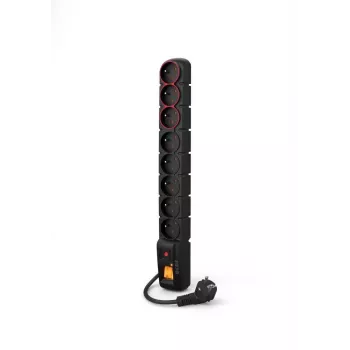 ACAR-S8-DUAL POWER STRIP Listwa zasilająca 8 gniazd z ochroną przeciwprzepięciową, 2 podświetlane przełączniki, kabel 1,5 m, czarna
