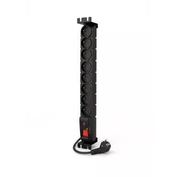 ACAR S8 FA RACK 8-gniazdowa listwa zasilająca do montażu w szafie rack 19 cali z ochroną przeciwprzepięciową, kabel 5 m, czarna
