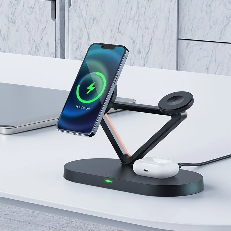 ACEFAST 15W Qi Ładowarka Bezprzewodowa do iPhone z MagSafe, Apple Watch i Apple AirPods Stojak Uchwyt Magnetyczny Czarny