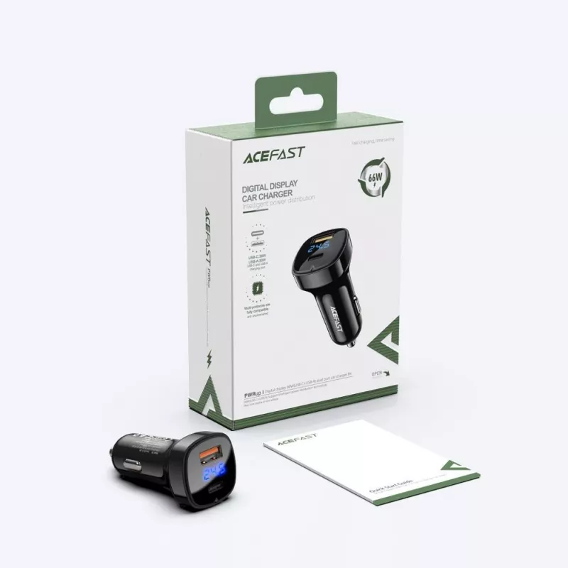 Ładowarka samochodowa ACEFAST 66W USB Type C / USB, PPS, Power Delivery, Quick Charge 4.0, AFC, FCP Czarna (B4 black)