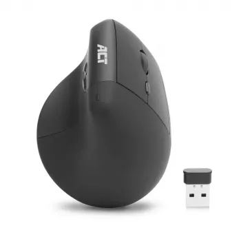 ACT AC5102 Ergonomiczna Bezprzewodowa Pionowa Mysz, 1600 DPI, 6 Przycisków, 2,4 GHz, Ekologiczny Plastik z Recyklingu, Czarny