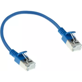 Niebieski kabel krosowy ACT 0,15m LSZH U/FTP CAT6A Slimline do centrów danych z zatrzaskami i złączami RJ45 (DC7630)