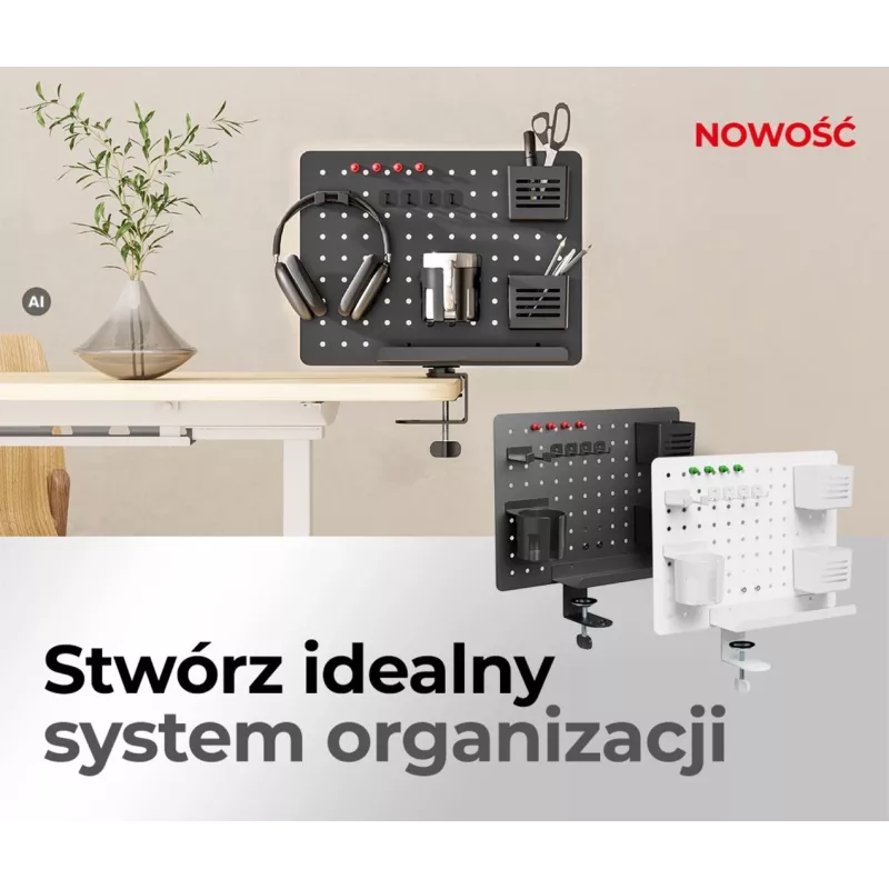 Activejet APB-002W Obrotowa perforowana tablica organizer na biurko, szary i biały