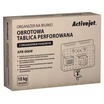 Activejet APB-006W Obrotowy organizer biurkowy z panelem perforowanym, szary i biały