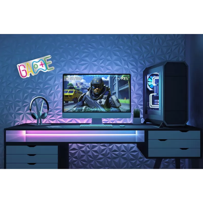Activejet Neon LED AJE-NEON GAME - Neon LED w kształcie pada do gier, wielokolorowy, zasilany USB, do montażu na ścianie