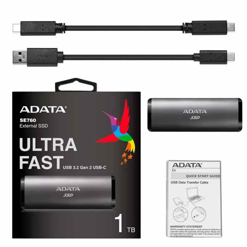 ADATA SE760 1 TB zewnętrzny dysk SSD USB 3.2 Gen 2 Type-C tytanowy szary