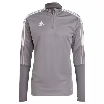 adidas Tiro 21 Top treningowy szary Four GH7301 Męski slim fit zamek ćwierć długi rękaw AEROREADY poliester z recyklingu