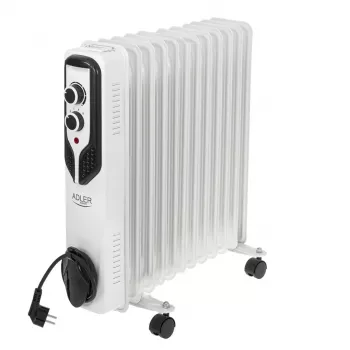 Adler AD 7817 Olejowy grzejnik radiatorowy, 11 żeberek, 2500W, 3 poziomy grzania, regulowany termostat, ochrona przed przegrzaniem i przewróceniem, kółka i uchwyt, czarny