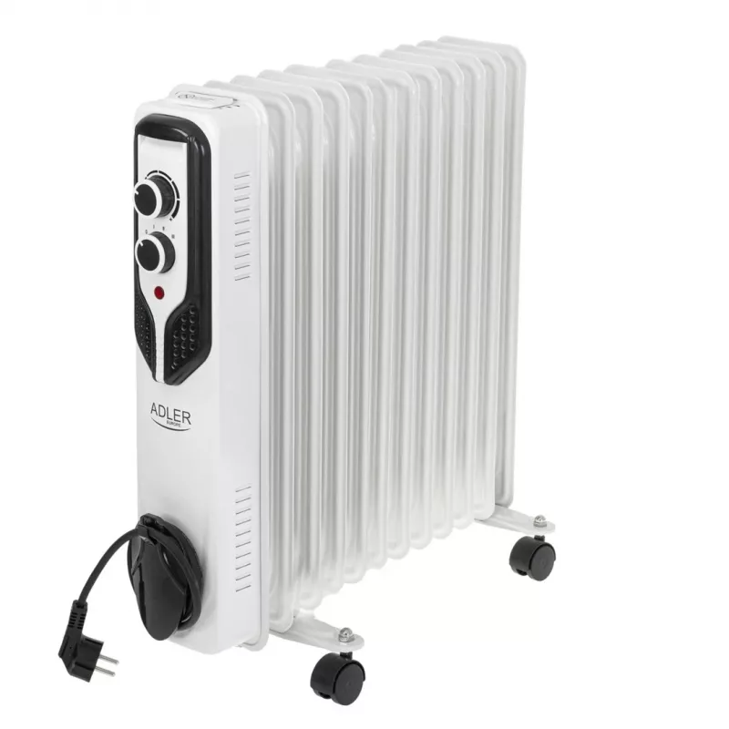 Adler AD 7817 Olejowy grzejnik radiatorowy, 11 żeberek, 2500W, 3 poziomy grzania, regulowany termostat, ochrona przed przegrzaniem i przewróceniem, kółka i uchwyt, czarny