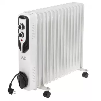 Adler AD 7819 Olejowy grzejnik radiatorowy, 2000W, 9 żeberek, 3 poziomy grzania, termostat regulowany, ochrona przed przegrzaniem, wbudowane kółka, biały/szary