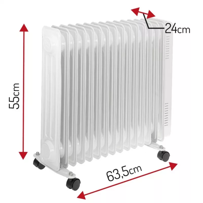 Adler AD 7819 Olejowy grzejnik radiatorowy, 2000W, 9 żeberek, 3 poziomy grzania, termostat regulowany, ochrona przed przegrzaniem, wbudowane kółka, biały/szary