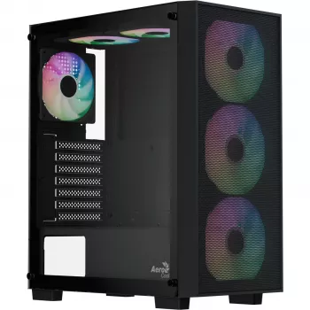 Aerocool B509A Flow-G-BK-v1 Mid Tower PC Case z zasilaczem 650W, szkłem hartowanym, czarny