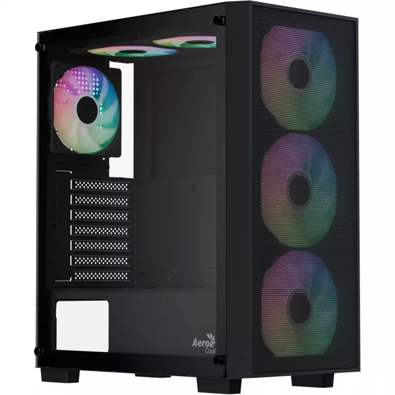 Aerocool B509A Flow-G-BK-v1 Mid Tower PC Case z zasilaczem 650W, szkłem hartowanym, czarny