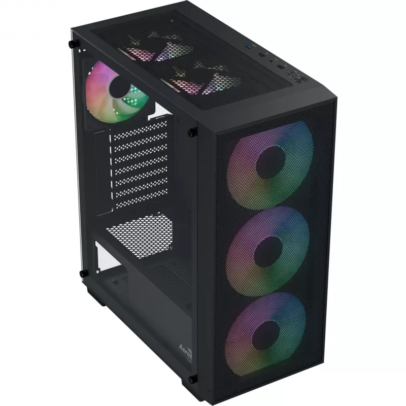 Aerocool B509A Flow-G-BK-v1 Mid Tower PC Case z zasilaczem 650W, szkłem hartowanym, czarny