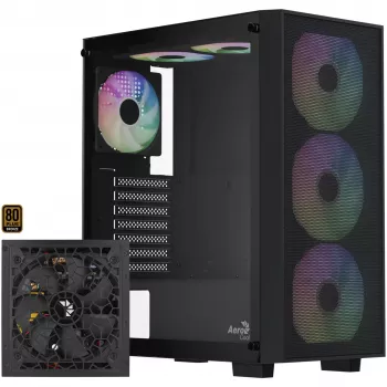 Aerocool B509A Flow-G-BK-v1 Mid Tower PC Case z zasilaczem 650W, szkłem hartowanym, czarny