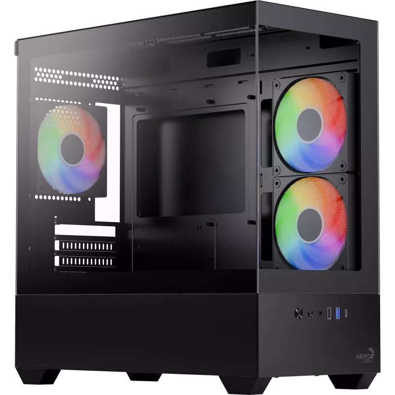 AEROCOOL P300D G-BK-v1 Mini Tower ATX Case, Black, Tempered Glass
