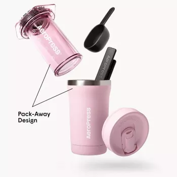 Ekspres do kawy AeroPress Go Plus z różowym kubkiem termicznym 475 ml