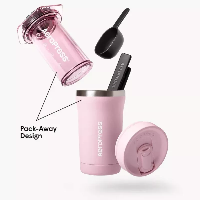 Ekspres do kawy AeroPress Go Plus z różowym kubkiem termicznym 475 ml