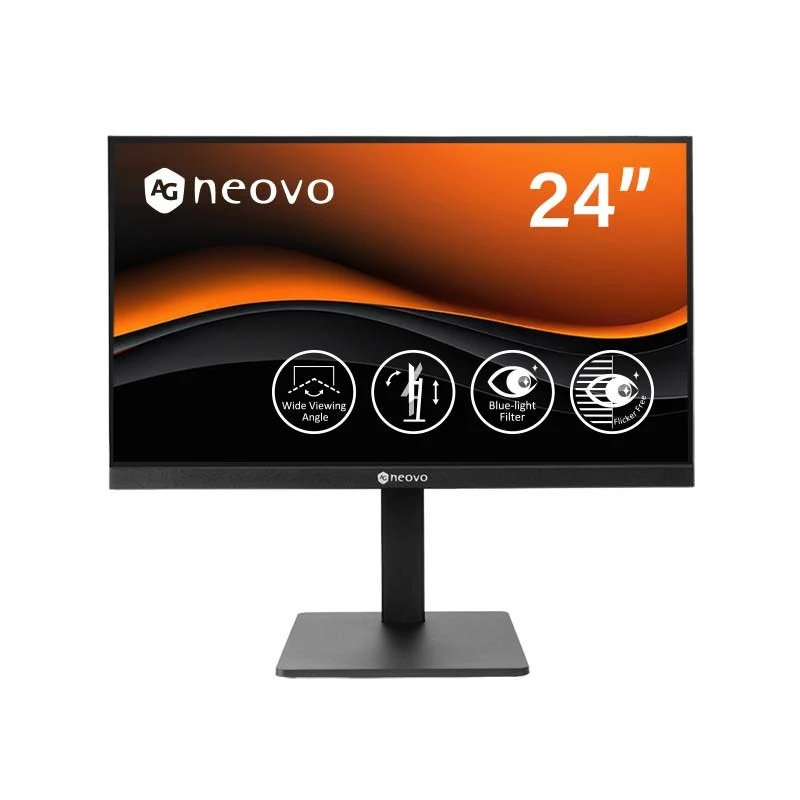 Monitor LED biurkowy ergonomiczny AG Neovo LH2404 23,8 cala Full HD ze szkłem optycznym NeoV, 120Hz, panel VA, HDMI, DisplayPort, VGA, czarny