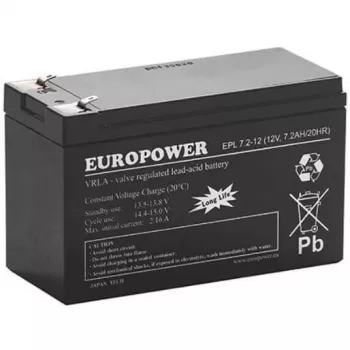 Akumulator AGM EUROPOWER Seria EPL 12V 7,2Ah T1 (żywotność 15 lat)