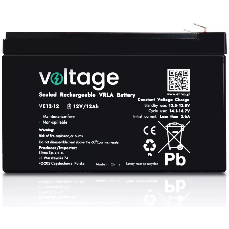 Akumulator AGM Voltage 12V 12Ah VE12-12 (Żywotność 6-9 lat)