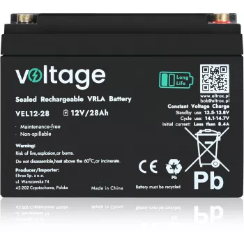 Akumulator AGM Voltage Long Life 12V 28Ah VEL12-28 (żywotność 15 lat)