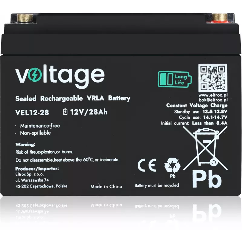Akumulator AGM Voltage Long Life 12V 28Ah VEL12-28 (żywotność 15 lat)