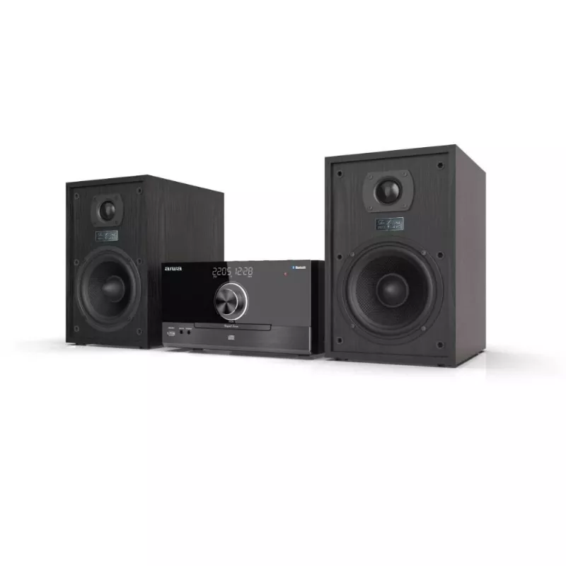 Aiwa MSBTU-600 50W Bluetooth CD Mikro wieża Hi-Fi z radiem FM, USB, wejściem Aux, wyświetlaczem LED, pilotem, czarna