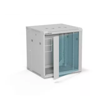 ALANTEC 19 inch Szafa ścienna 12U 600x600mm, dwusekcyjna, pojedyncze drzwi szklane, pełne zdejmowane panele boczne z zamkiem, 4 szyny montażowe, szary, w płaskim opakowaniu
