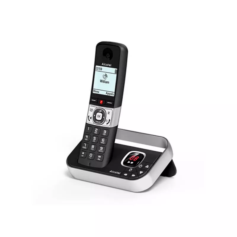 ALCATEL 8517110010 Bezprzewodowy system telefoniczny DECT z 2 słuchawkami, 1,5-calowym wyświetlaczem bursztynowym i książką telefoniczną