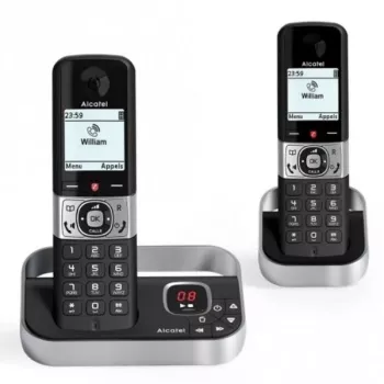 ALCATEL 8517110010 DECT Telefon bezprzewodowy z 2 słuchawkami, czarny - wyświetlacz 1,5 inch, identyfikacja numeru, interkom, ECO DECT