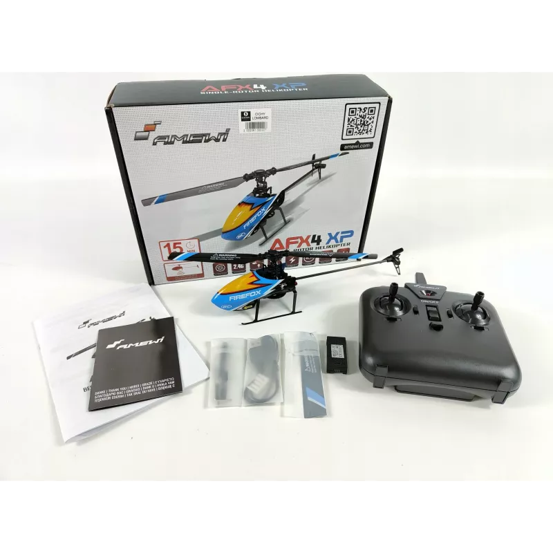 Amewi AFX4 XP Zdalnie Sterowany Helikopter RTF 2.4GHz 6-Kanałowy z 6-osiowym Żyroskopem, Bezszczotkowym Silnikiem Głównym, Utrzymaniem Wysokości, LiPo 7.4V 700mAh, Niebiesko/Czarny