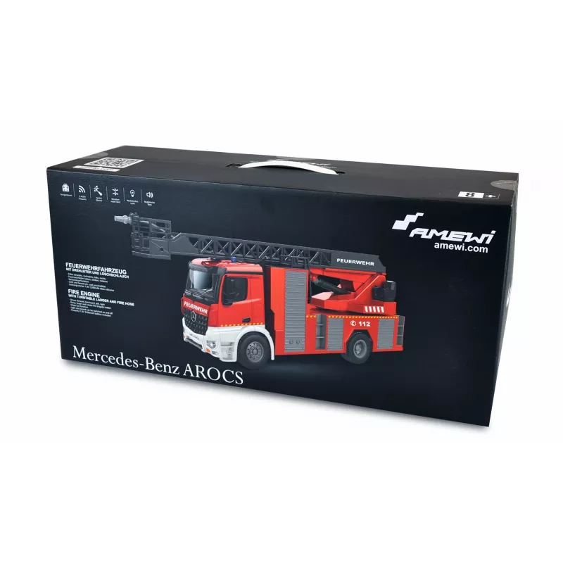 Amewi Mercedes-Benz wóz strażacki z drabiną mechaniczną 1:18 RTR 2.4GHz z armatką wodną