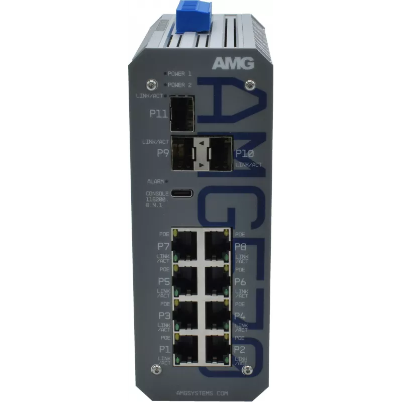 AMG Przemysłowy przełącznik zarządzalny, 8x 10/100 Mbps, szyna DIN, redundantne zasilanie