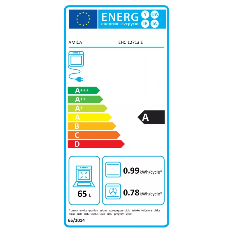 Zestaw do zabudowy Amica EHC12713E z płytą ceramiczną, 65 litrów, 8 funkcji, klasa energetyczna A, stal nierdzewna