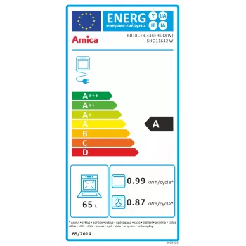 Amica SHC11642W Wolnostojąca kuchenka elektryczna z płytą ceramiczną i piekarnikiem 65L, 9 funkcji grzania, klasa energetyczna A, biała