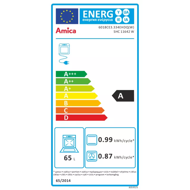 Amica SHC11642W Wolnostojąca kuchenka elektryczna z płytą ceramiczną i piekarnikiem 65L, 9 funkcji grzania, klasa energetyczna A, biała