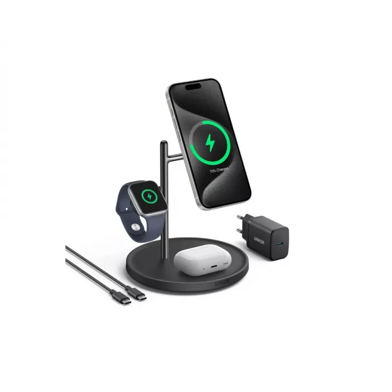 Anker MagGo B25M3312 stacja Qi2 3 w 1, 15 W dla telefonu, czarna